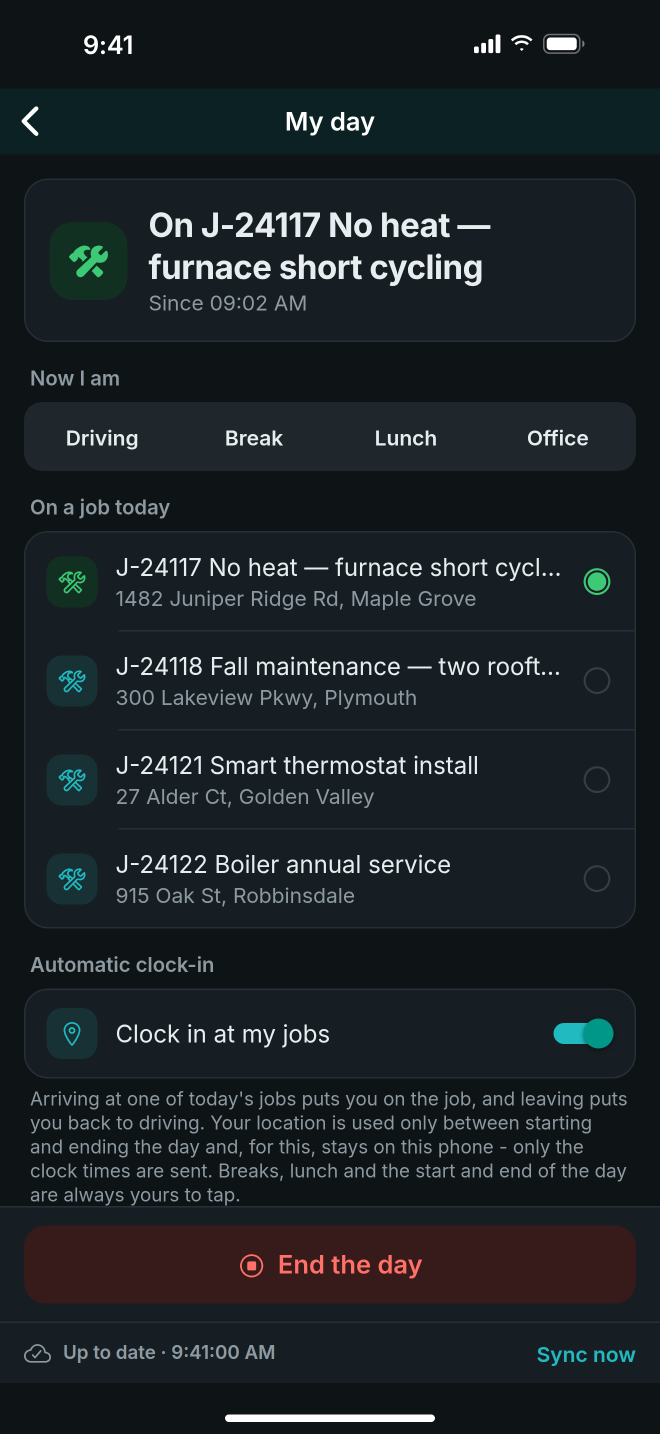 My day, on a job, with automatic clock-in turned on
